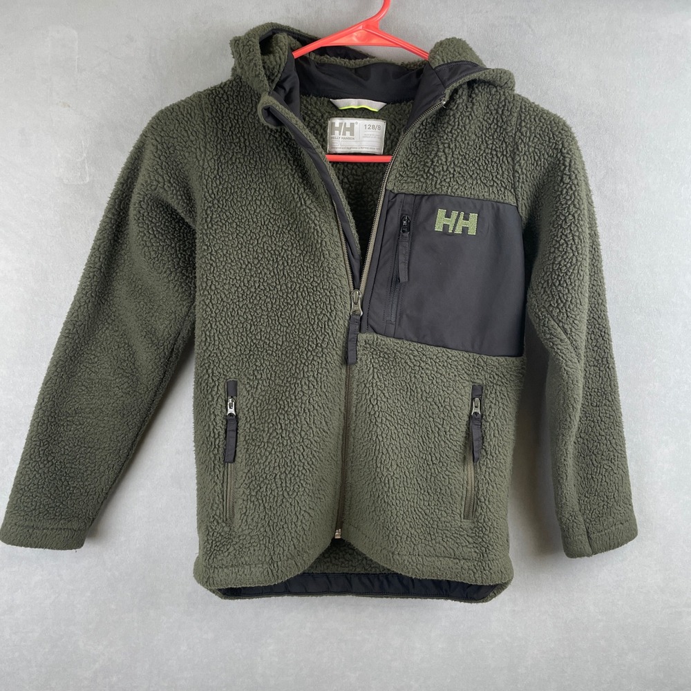 Helly Hansen Jr Champ Pile Fleece Jacket Green Hooded Full Zip Gorp Kids 128 8